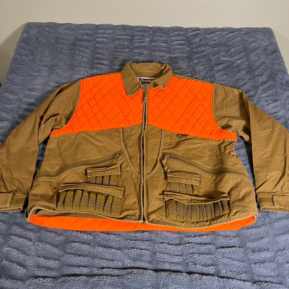 Gamehide 399 Mens XXL Brown Blaze Orange Canvas Upland Hunting Field Jacket Zip